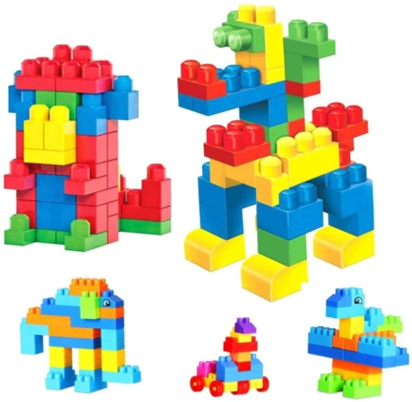 Kids Building Blocks Unbreakable Toy Set - 92 pcs + 8 Tyres, Multicolour